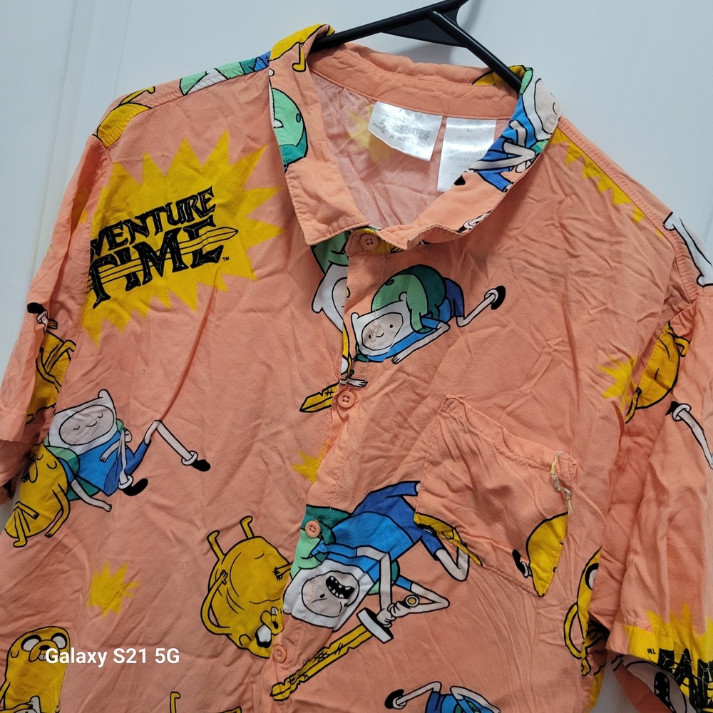 Adventure Time Finn Jake Rayon Button Down Shirt Desert Peach Mens Large L